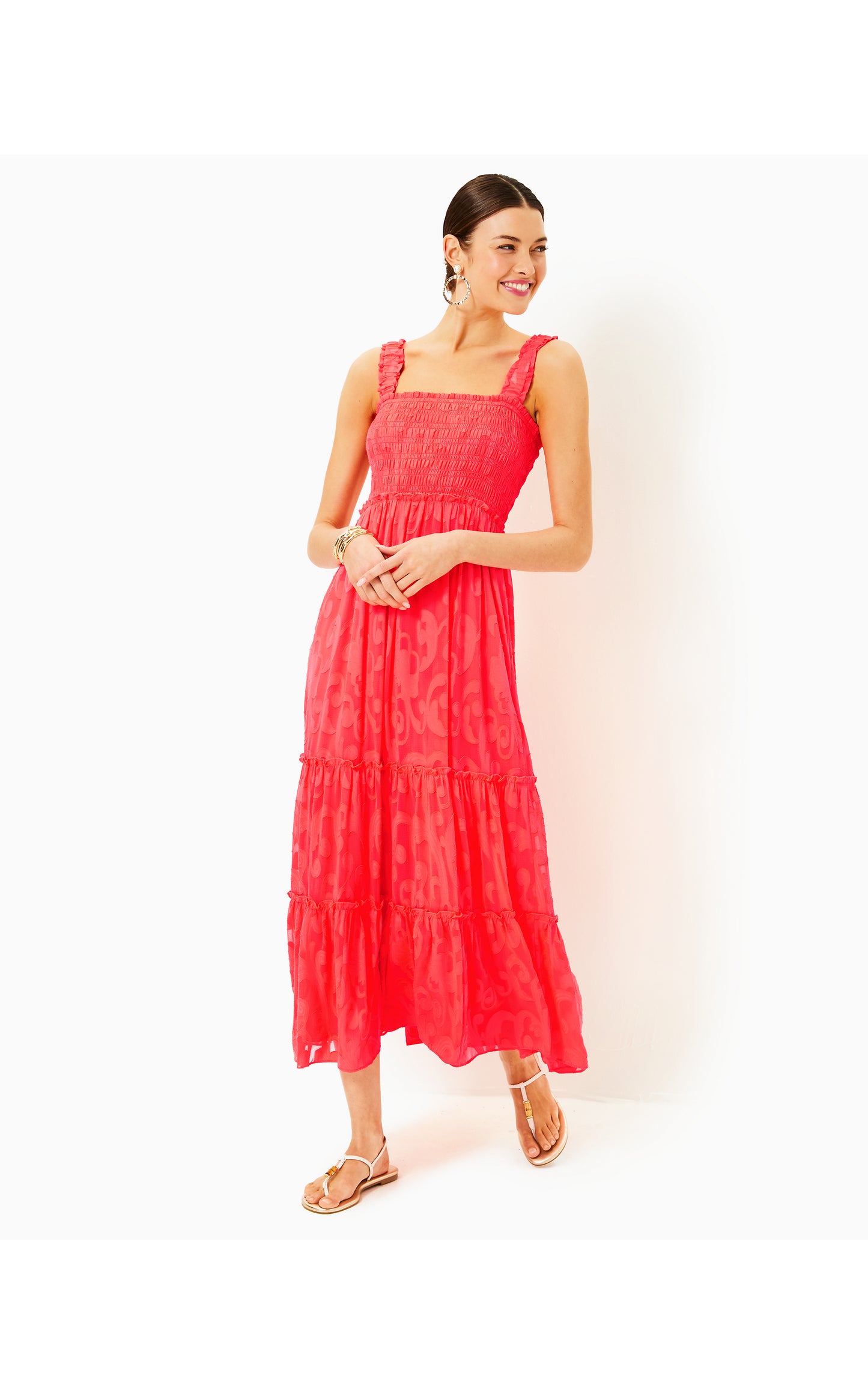Hadly Smocked Maxi Dress in Mizner Red Poly