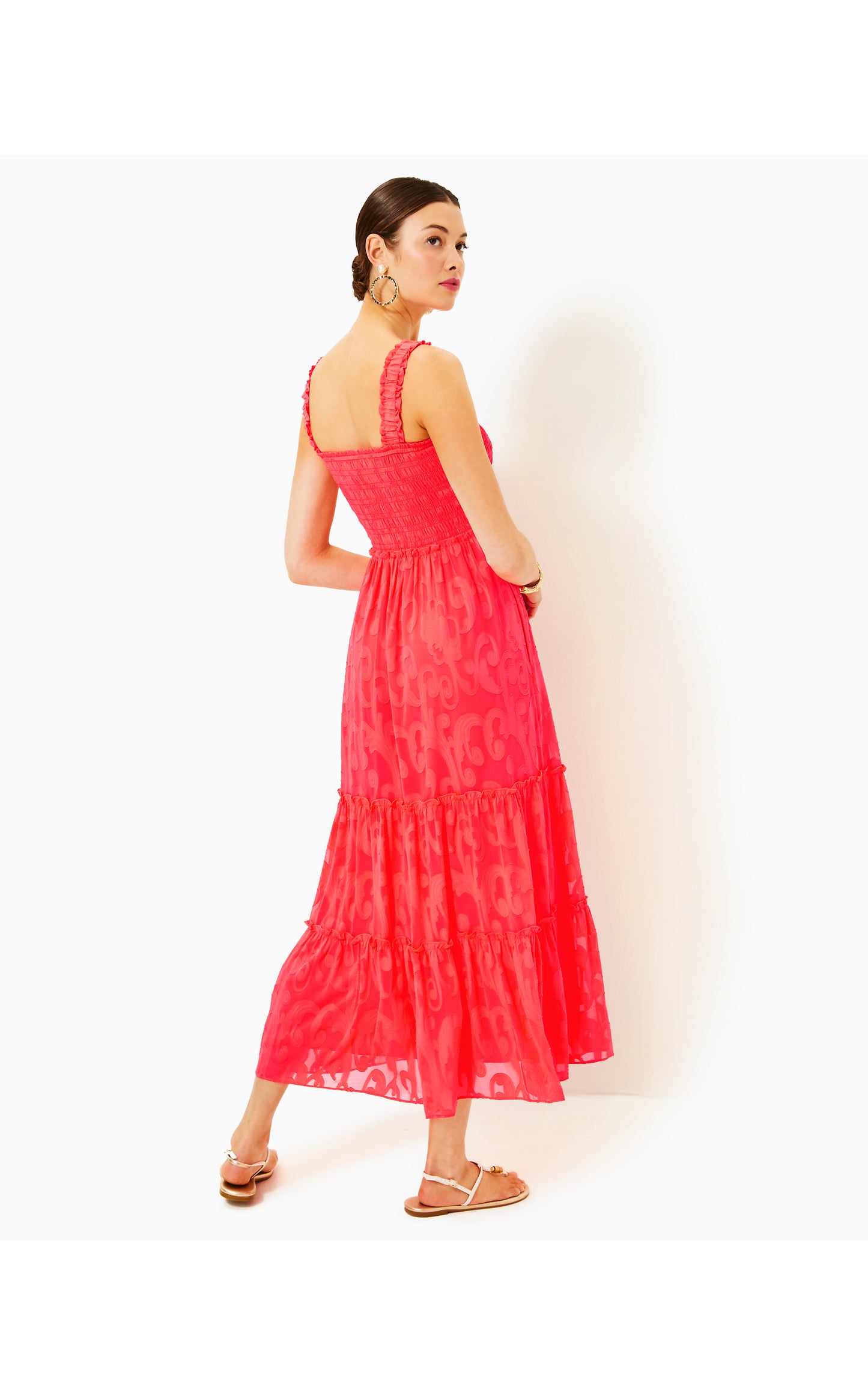 Hadly Smocked Maxi Dress in Mizner Red Poly