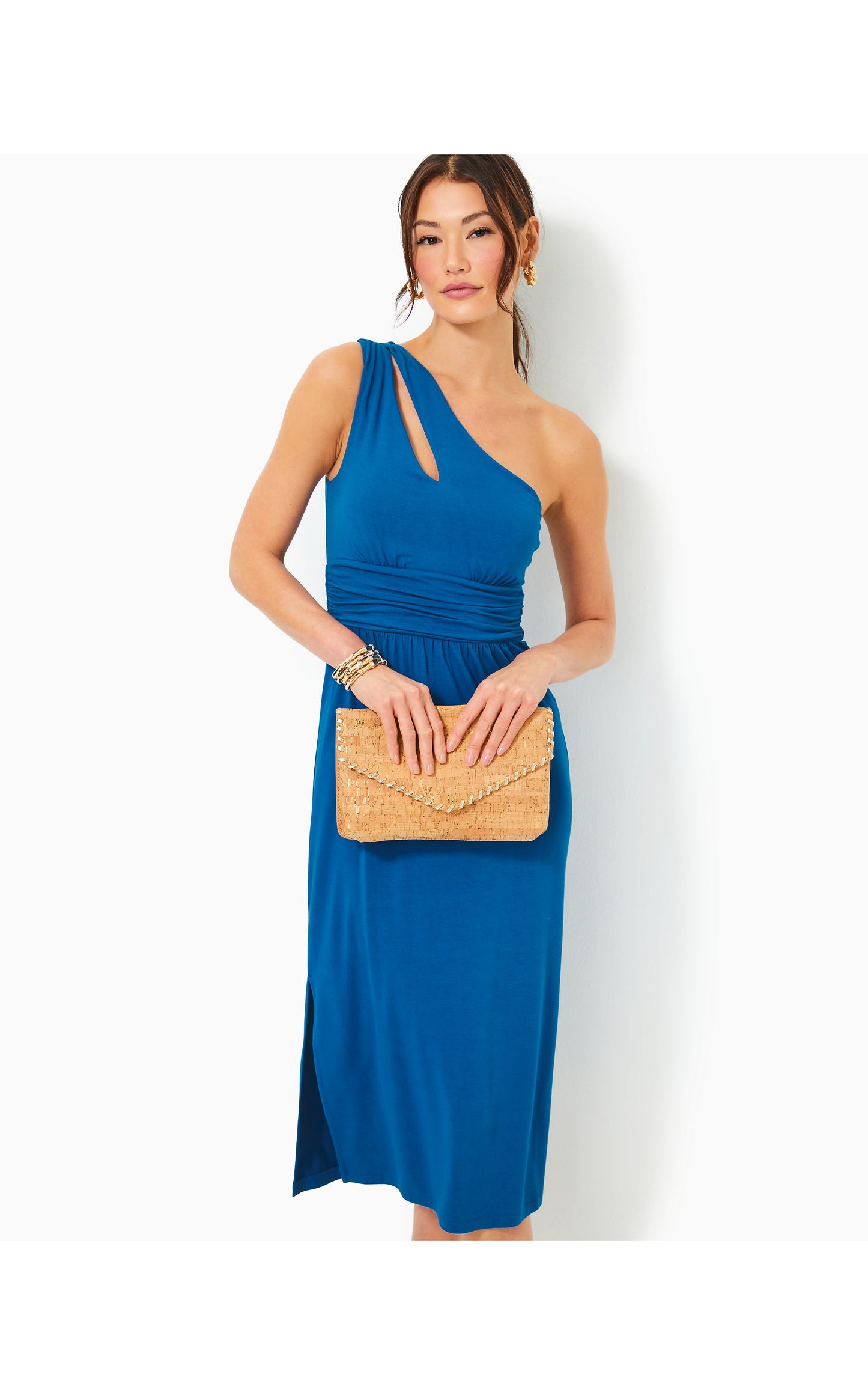 Helina One-Shoulder Midi Dress in Barton Blue