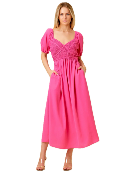 Maxi Dress w/ Smocking Detail in Pink